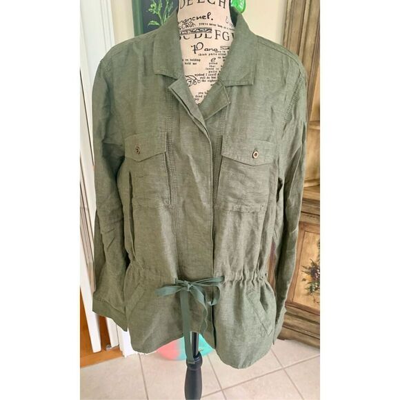 Eddie Bauer Jacket Womens XL Olive Green Linen Cotton Field Military Lightweight - Picture 5 of 5